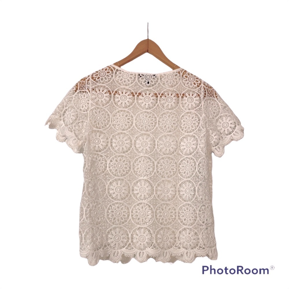 Banana Republic Womans S White Short Sleeve Crochet Top - Picture 2 of 5